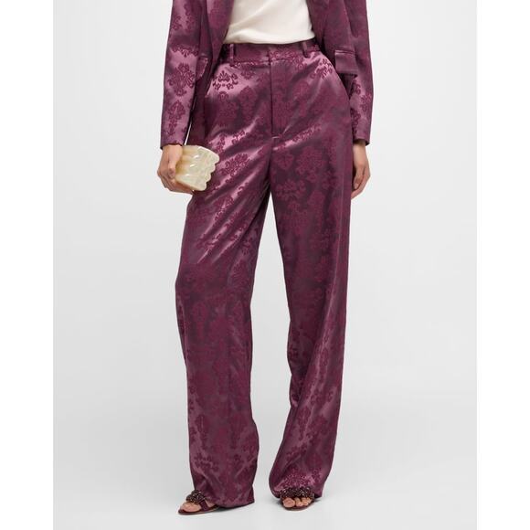 CINQ À SEPT Collins Floral Jacquard Straight Leg Elegant Pants Dark Fig 4 - Picture 1 of 9